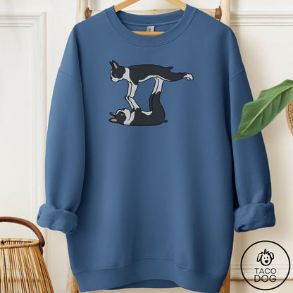 Boston Terrier Flying Feet Sweatshirt Indigo Blue Taco-Dog