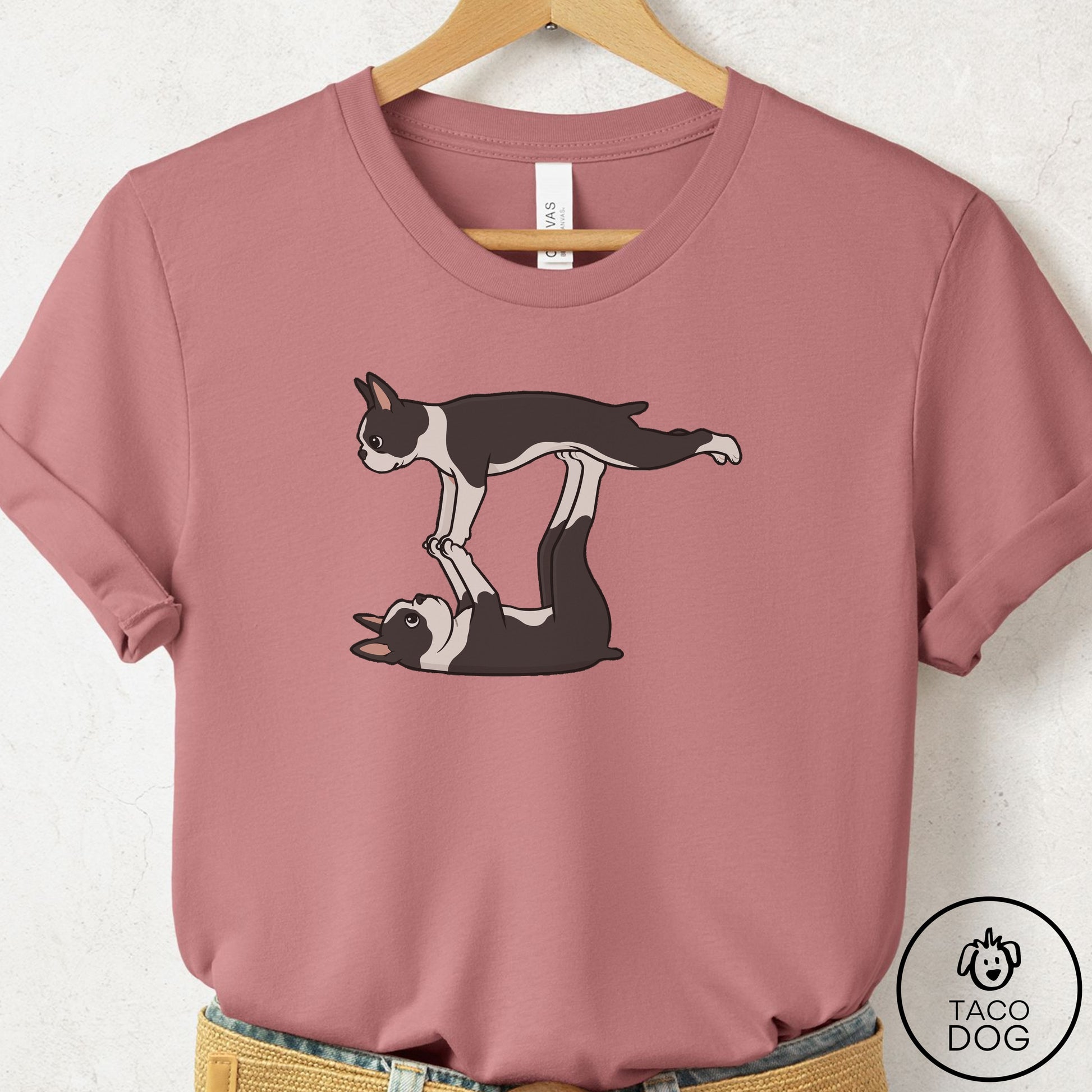 Boston Terrier Flying Feet T-Shirt Mauve Taco-Dog