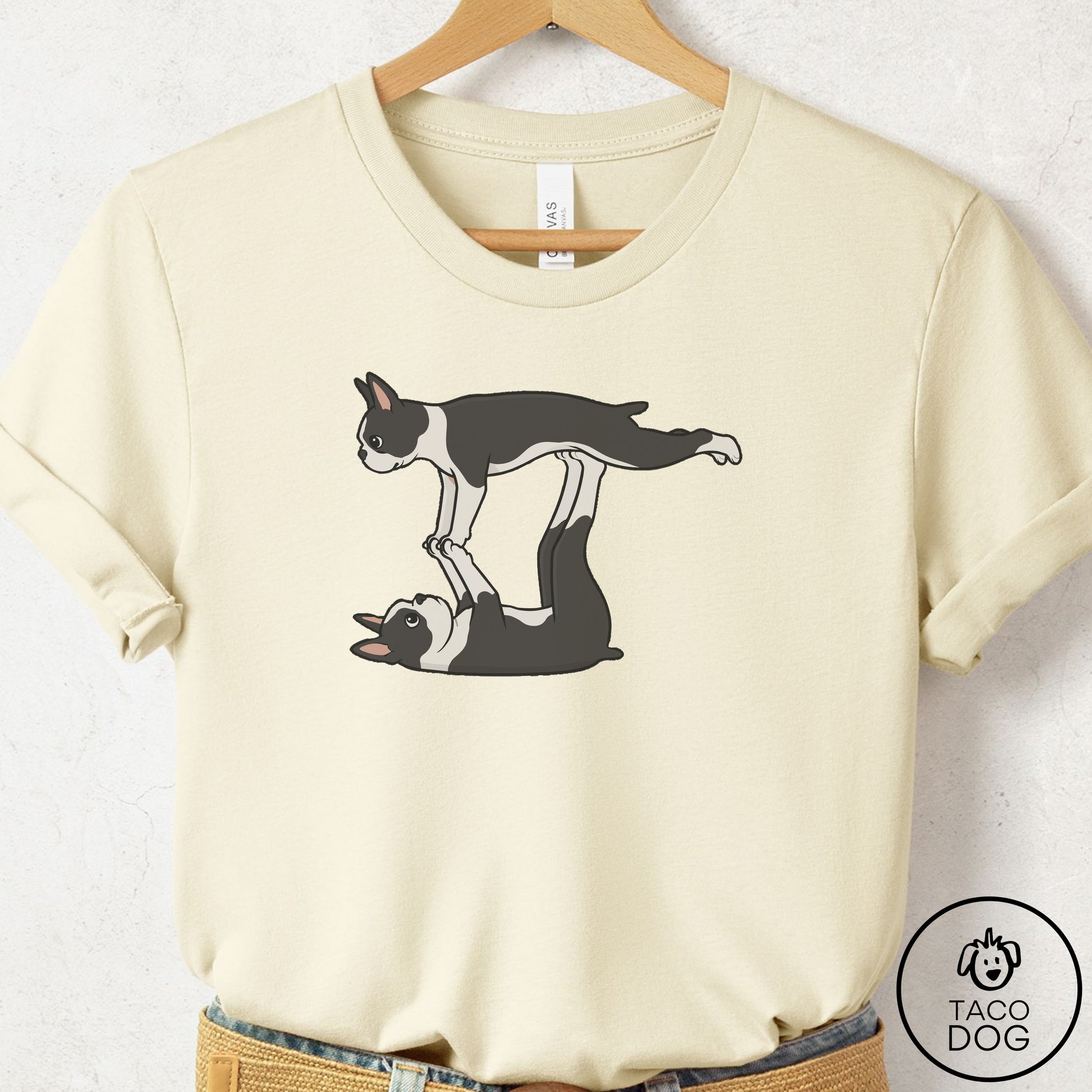 Boston Terrier Flying Feet T-Shirt Natural Taco-Dog