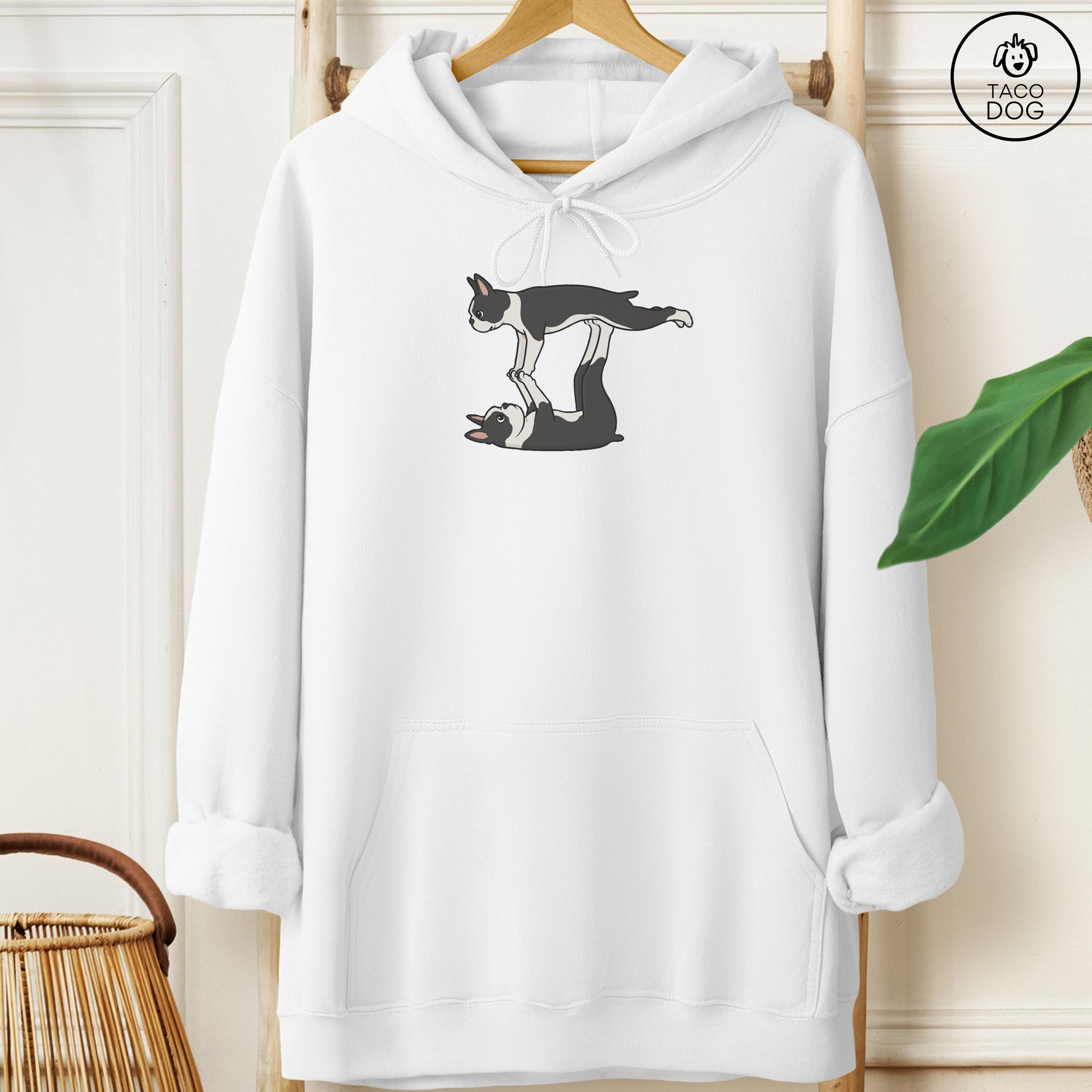 Boston Terrier Flying Feet Hoodie White Taco-Dog