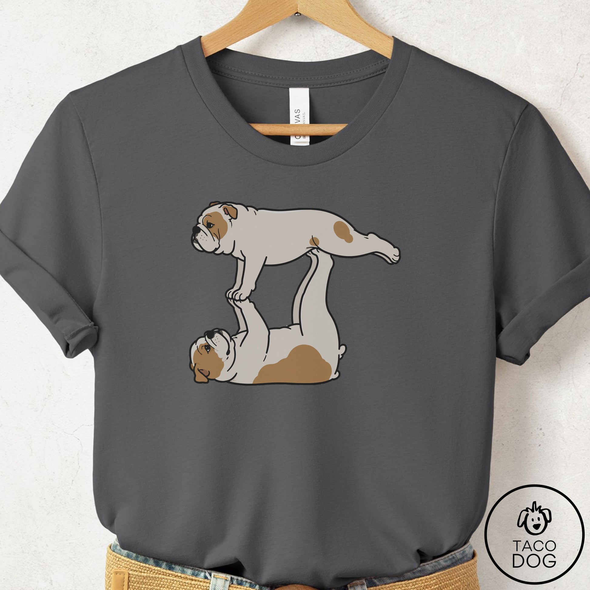 English Bulldog Flying Feet T-Shirt Asphalt Taco-Dog