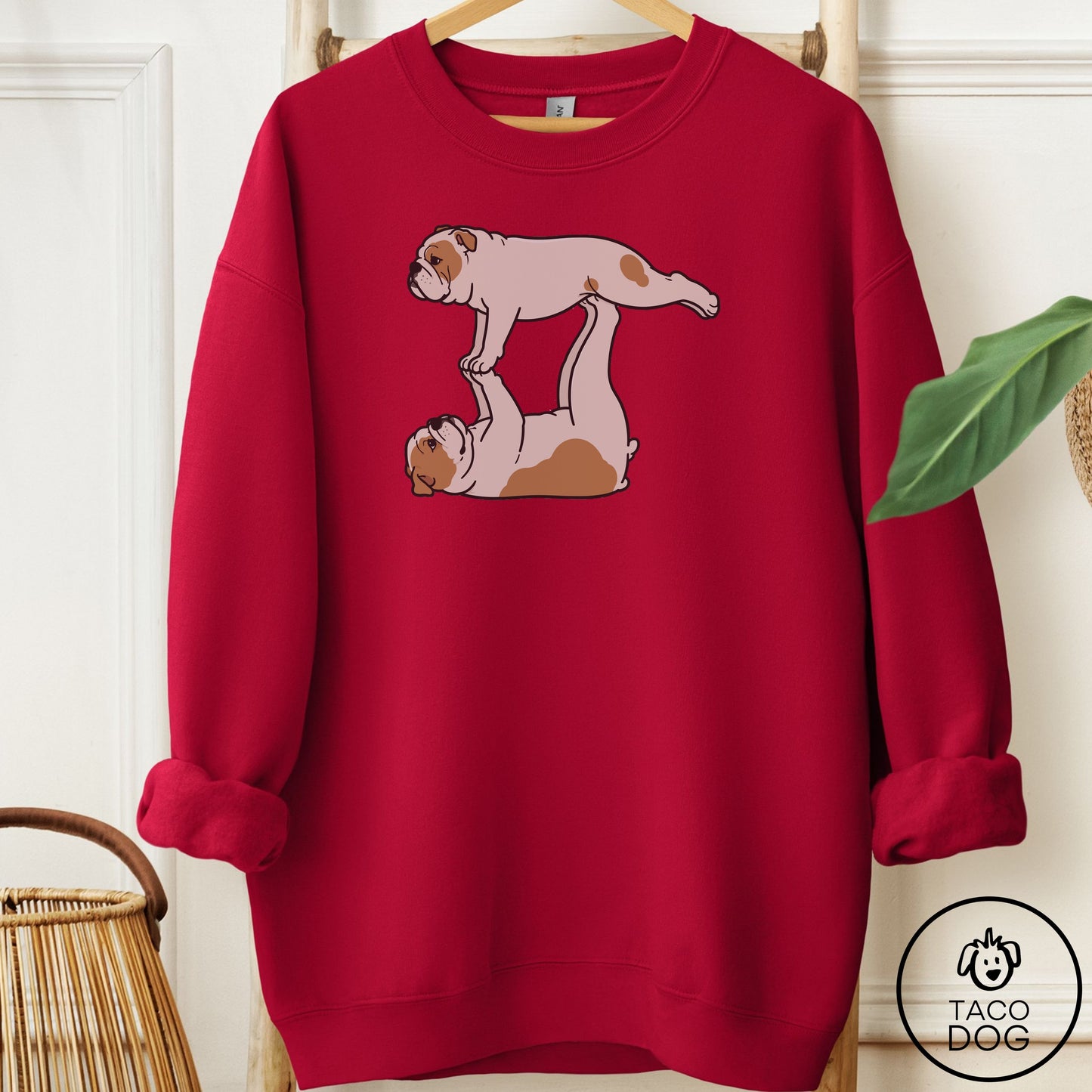 English Bulldog Flying Feet Sweatshirt Cardinal Red Taco-Dog
