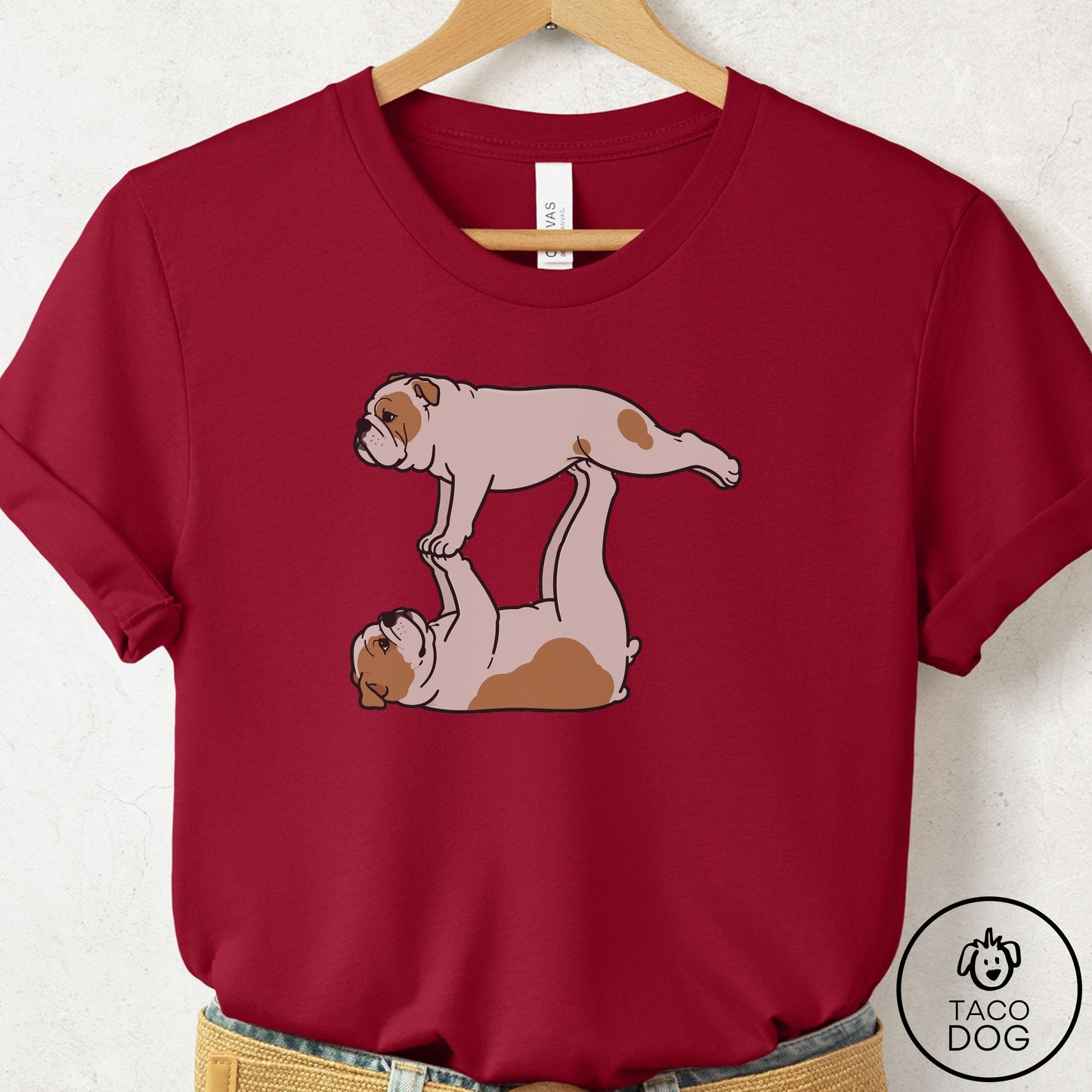 English Bulldog Flying Feet T-Shirt Cardinal Taco-Dog