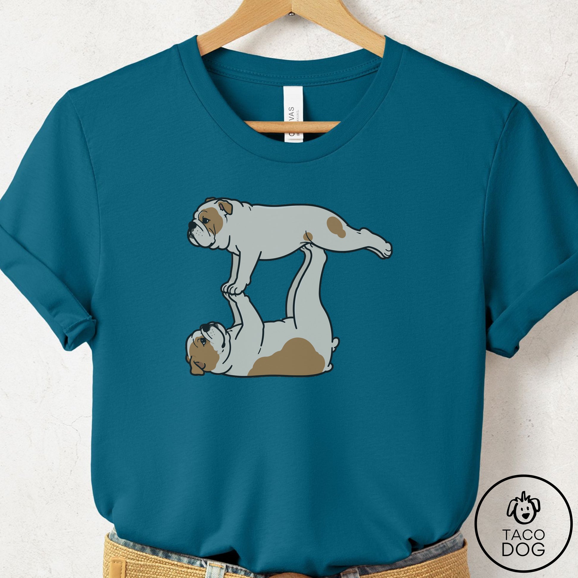 English Bulldog Flying Feet T-Shirt Deep Teal Taco-Dog