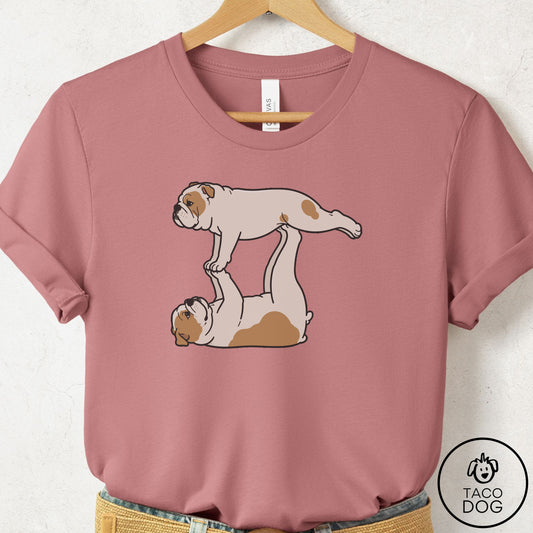 English Bulldog Flying Feet T-Shirt Mauve Taco-Dog