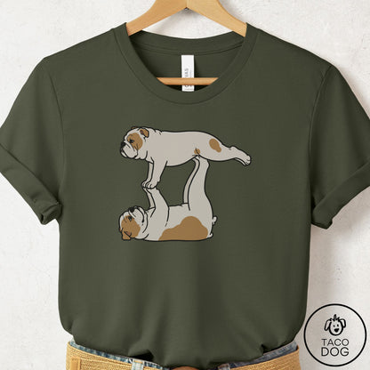 English Bulldog Flying Feet T-Shirt Military Green Taco-Dog