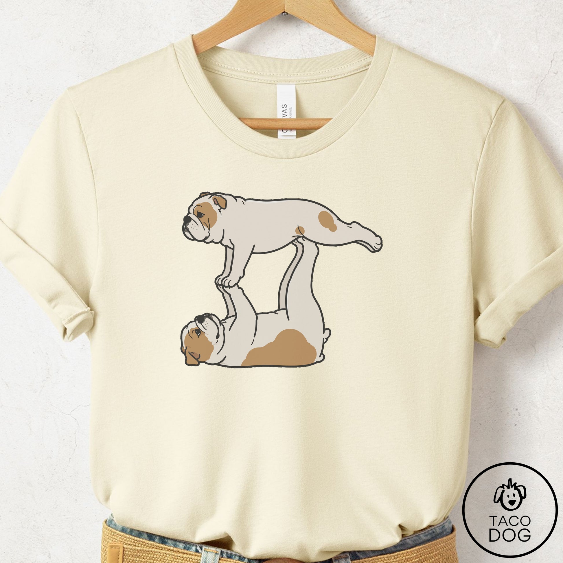 English Bulldog Flying Feet T-Shirt Natural Taco-Dog