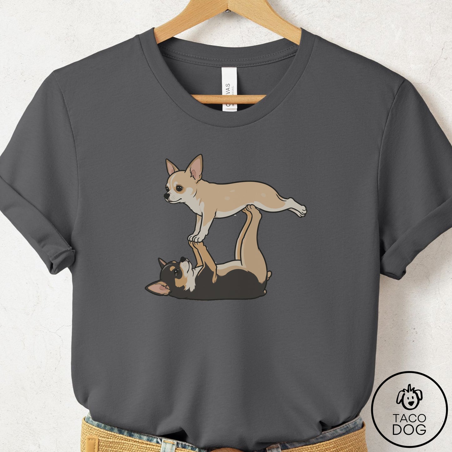Chihuahua Flying Feet T-Shirt Asphalt Taco-Dog