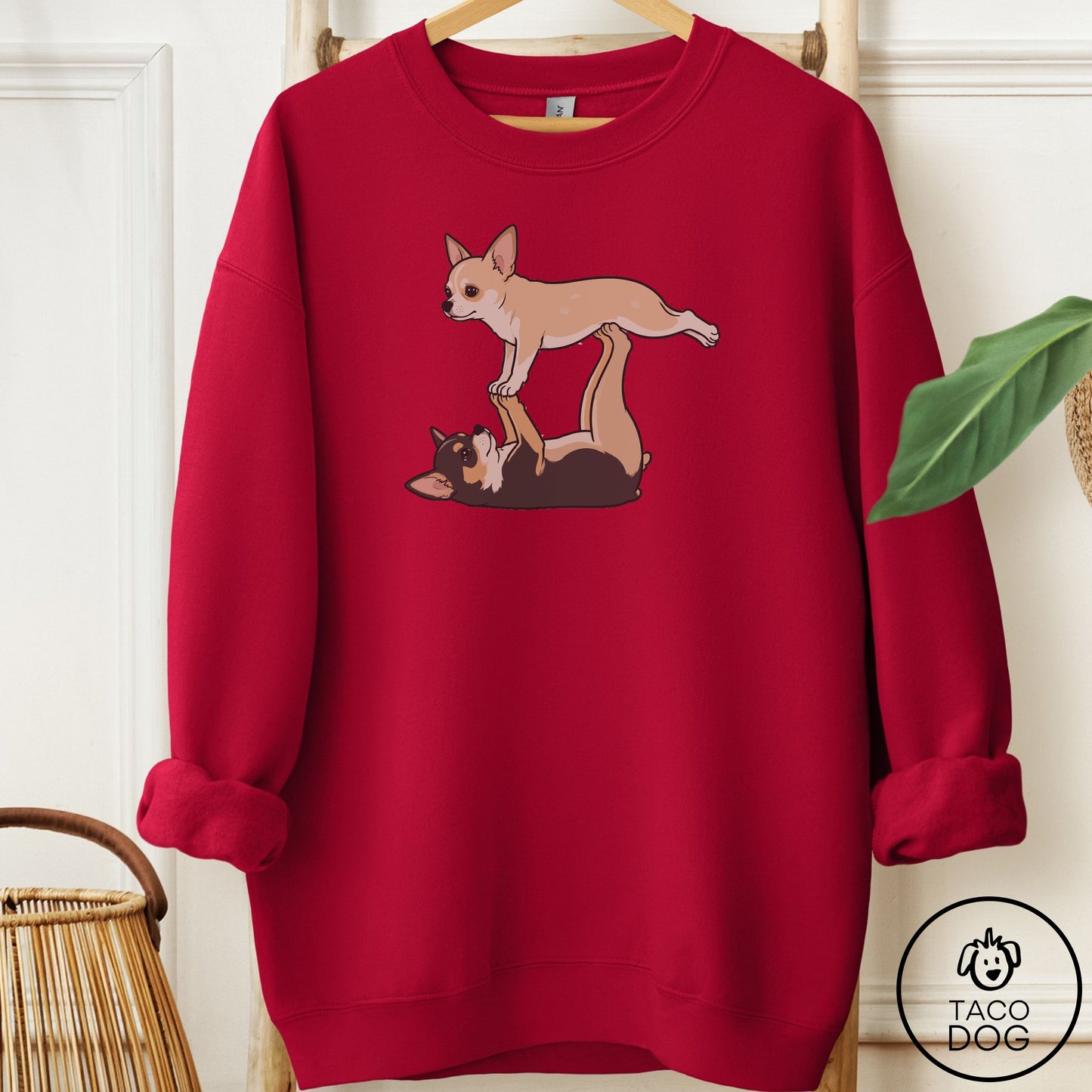Chihuahua Flying Feet Sweatshirt Cardinal Red Taco-Dog