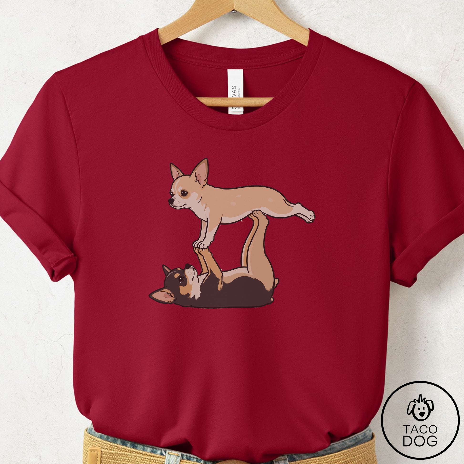 Chihuahua Flying Feet T-Shirt Cardinal Taco-Dog