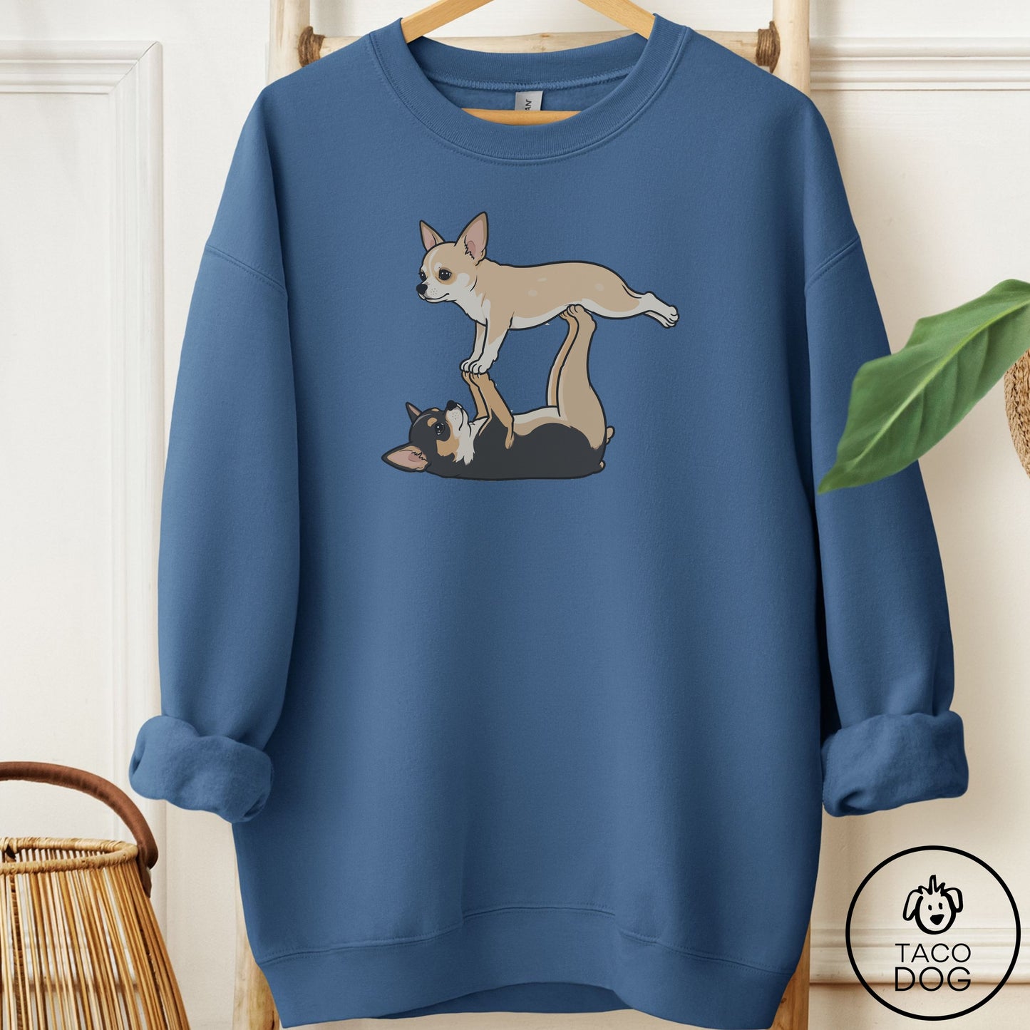Chihuahua Flying Feet Sweatshirt Indigo Blue Taco-Dog