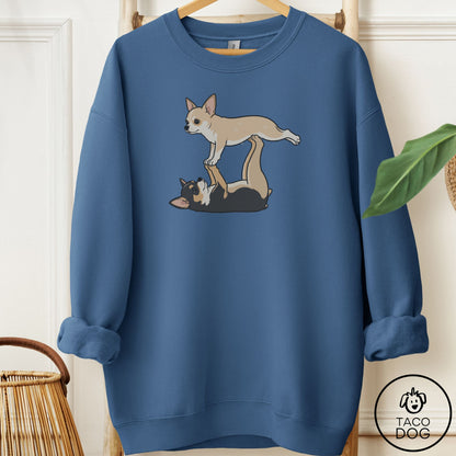 Chihuahua Flying Feet Sweatshirt Indigo Blue Taco-Dog