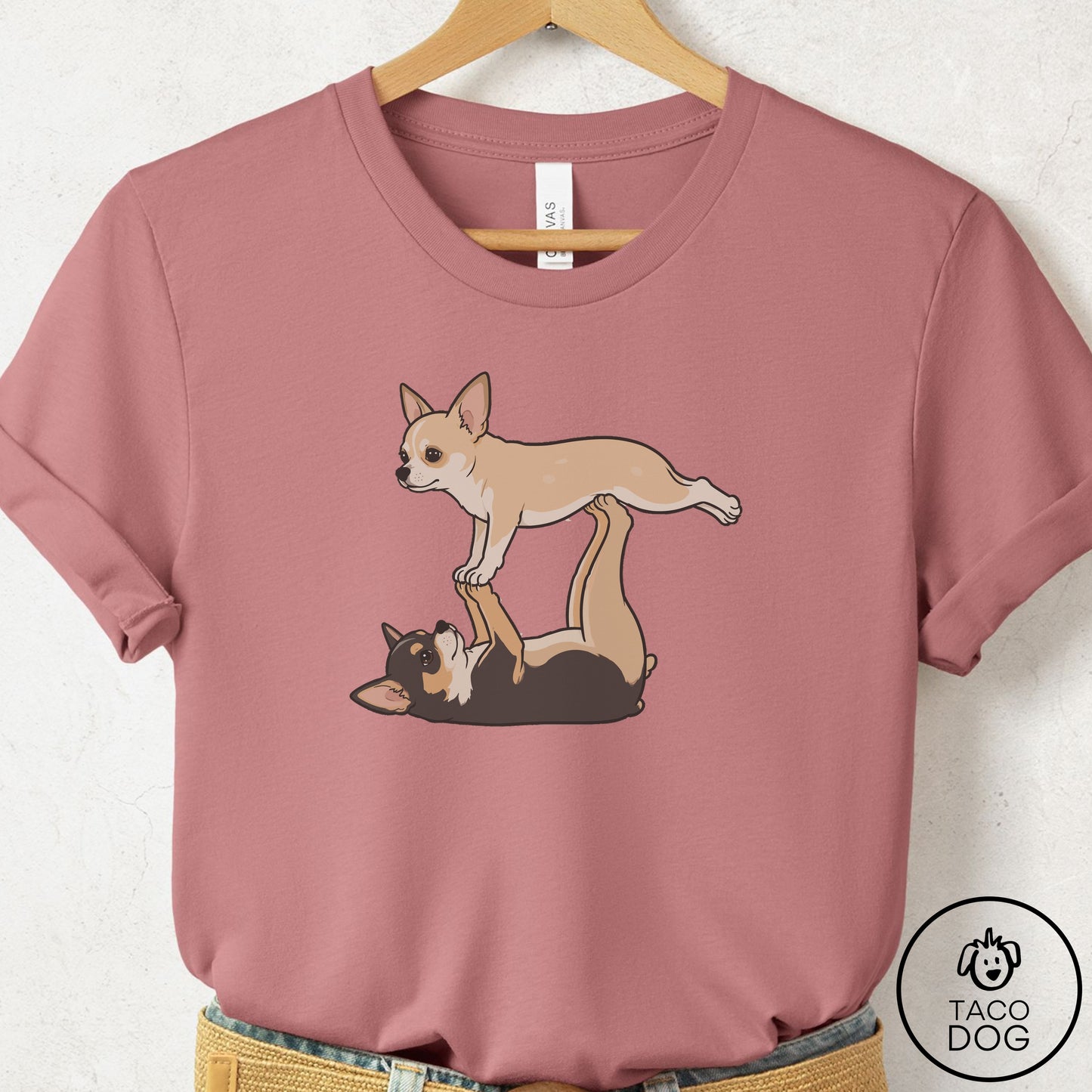 Chihuahua Flying Feet T-Shirt Mauve Taco-Dog