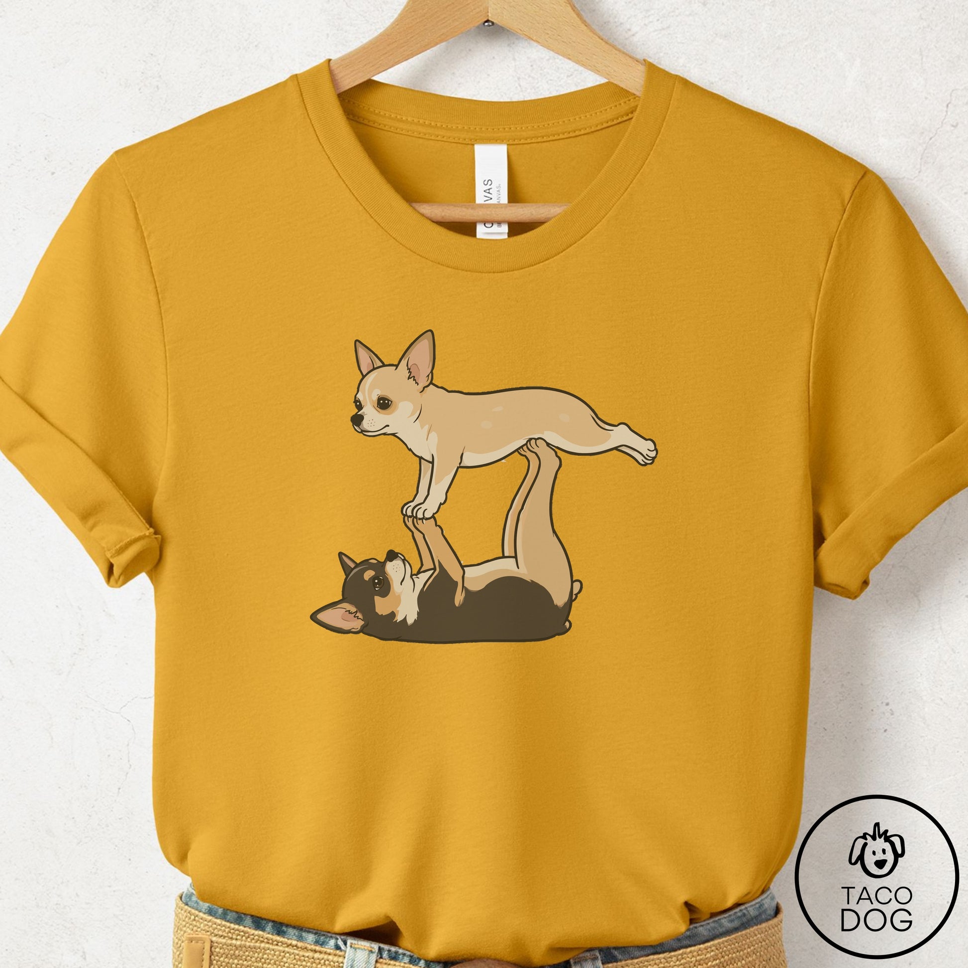Chihuahua Flying Feet T-Shirt Mustard Taco-Dog