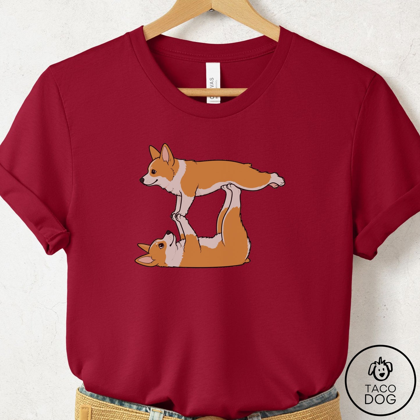 Corgi Flying Feet T-Shirt Cardinal Taco-Dog