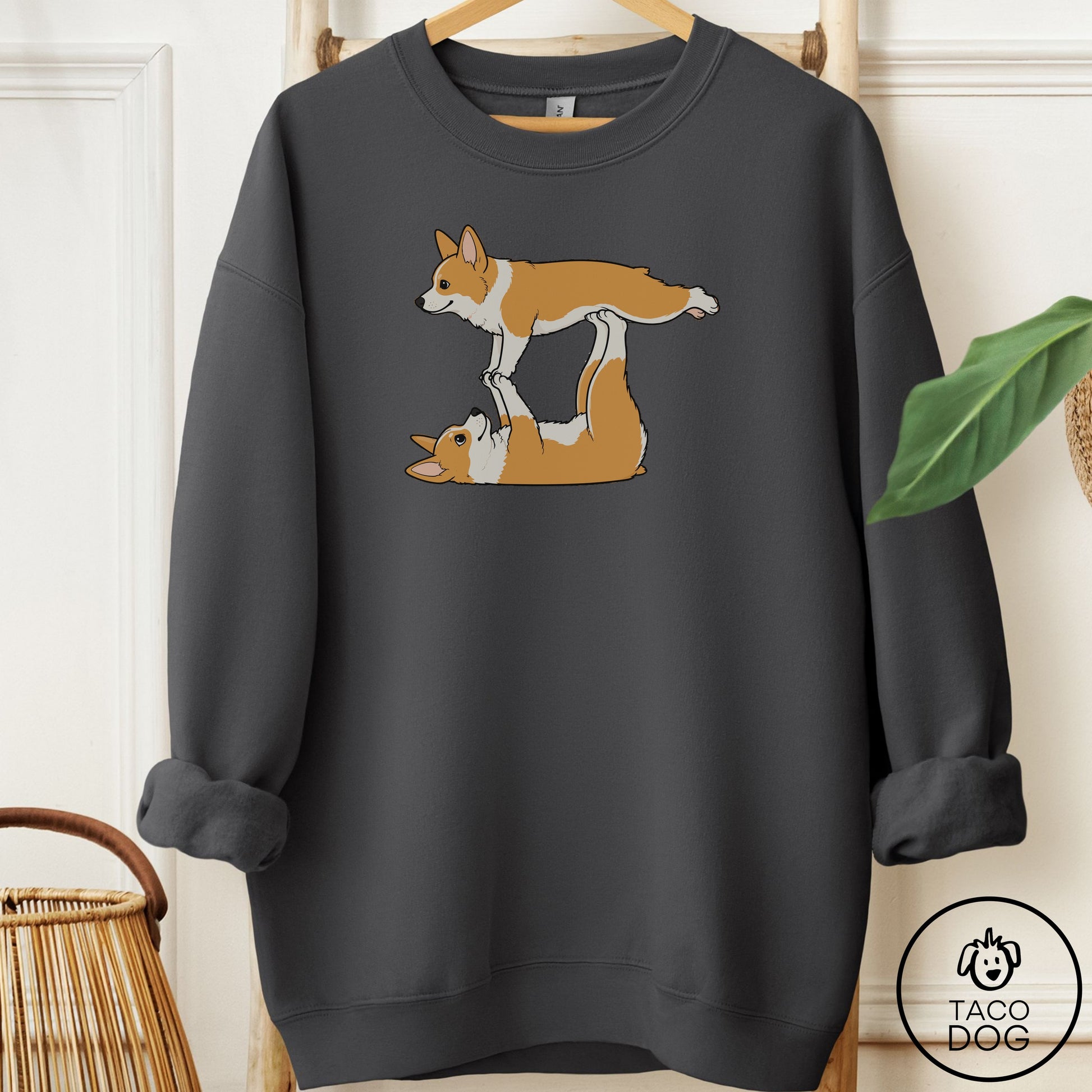 Corgi Flying Feet Sweatshirt Charcoal Taco-Dog