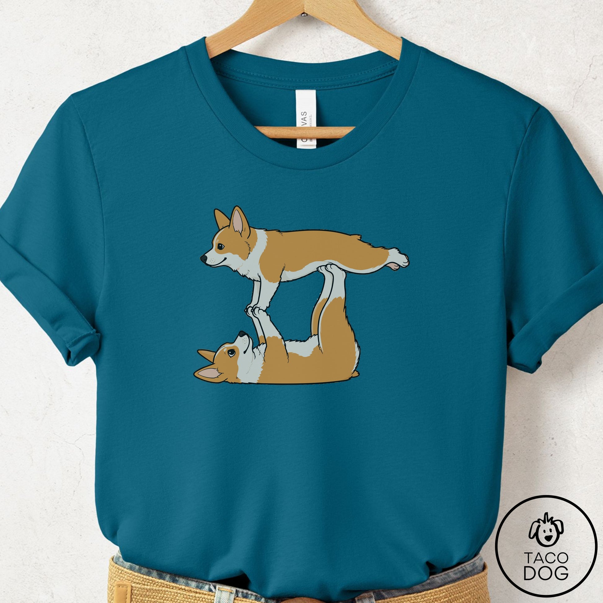 Corgi Flying Feet T-Shirt Deep Teal Taco-Dog