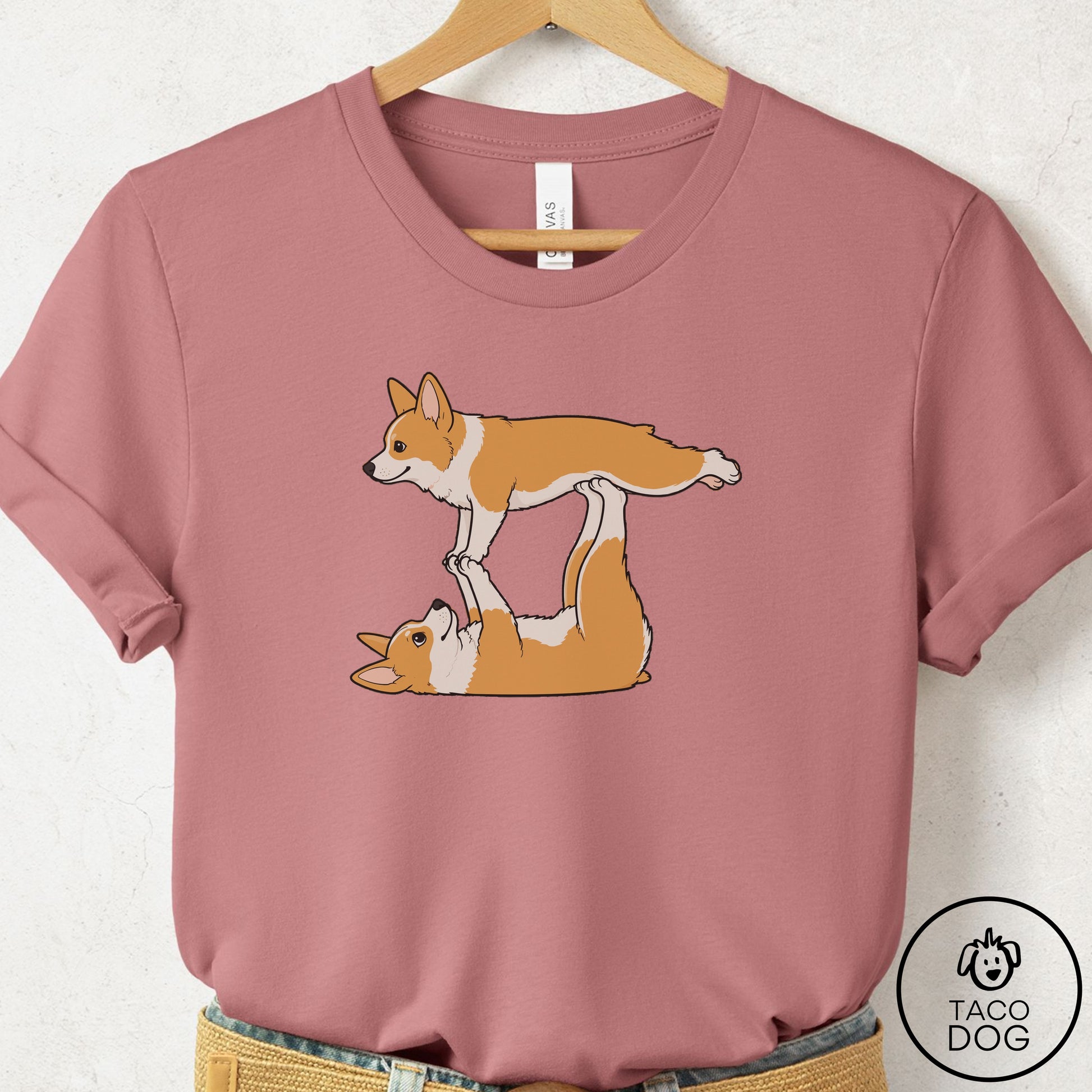 Corgi Flying Feet T-Shirt Mauve Taco-Dog