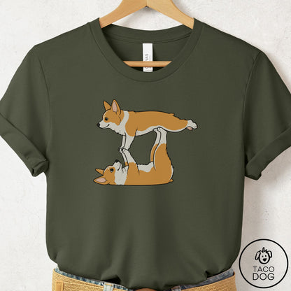 Corgi Flying Feet T-Shirt Military Green Taco-Dog