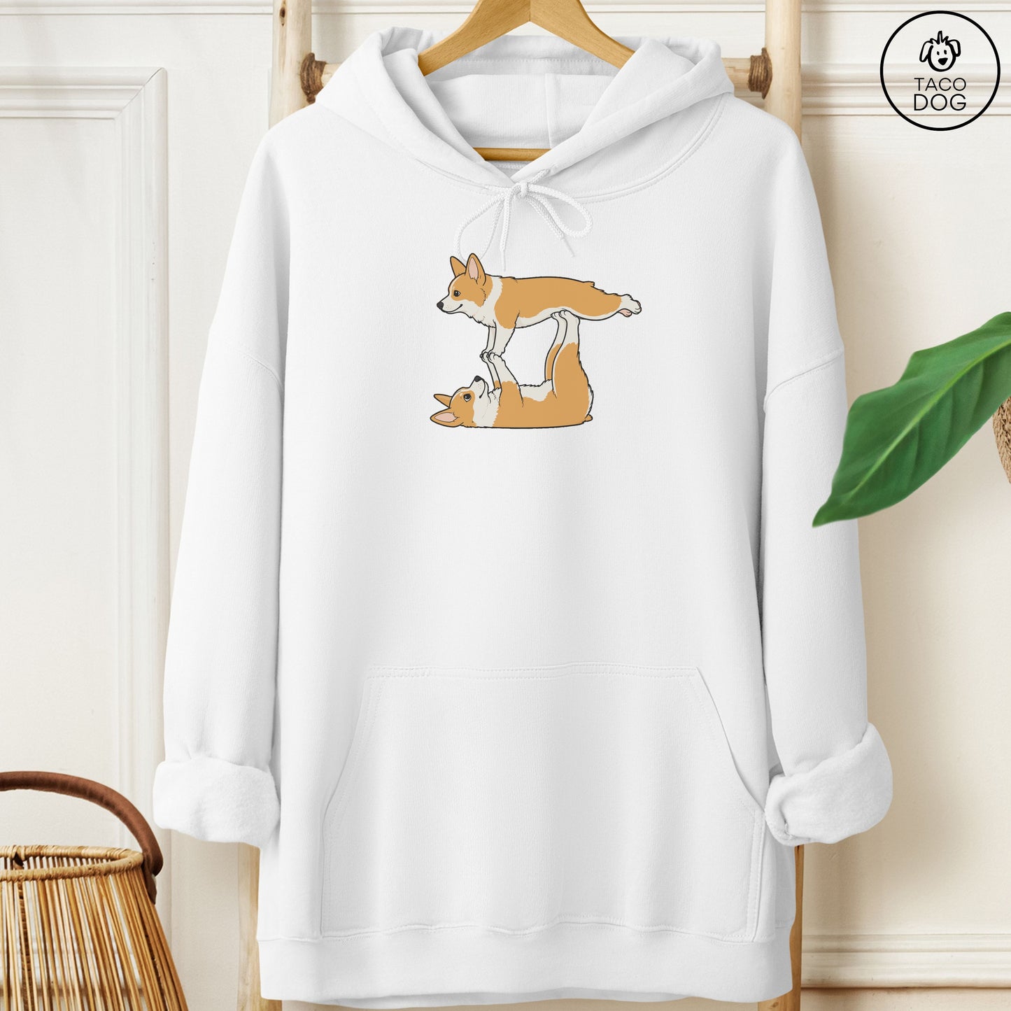 Corgi Flying Feet Hoodie White Taco-Dog