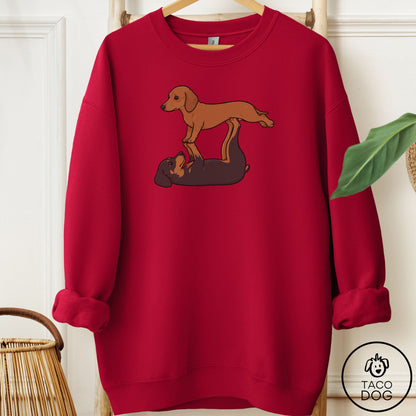 Dachshund Flying Feet Sweatshirt Cardinal Red Taco-Dog