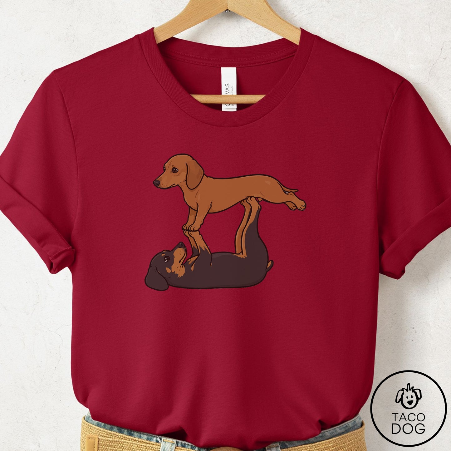 Dachshund Flying Feet T-Shirt Cardinal Taco-Dog