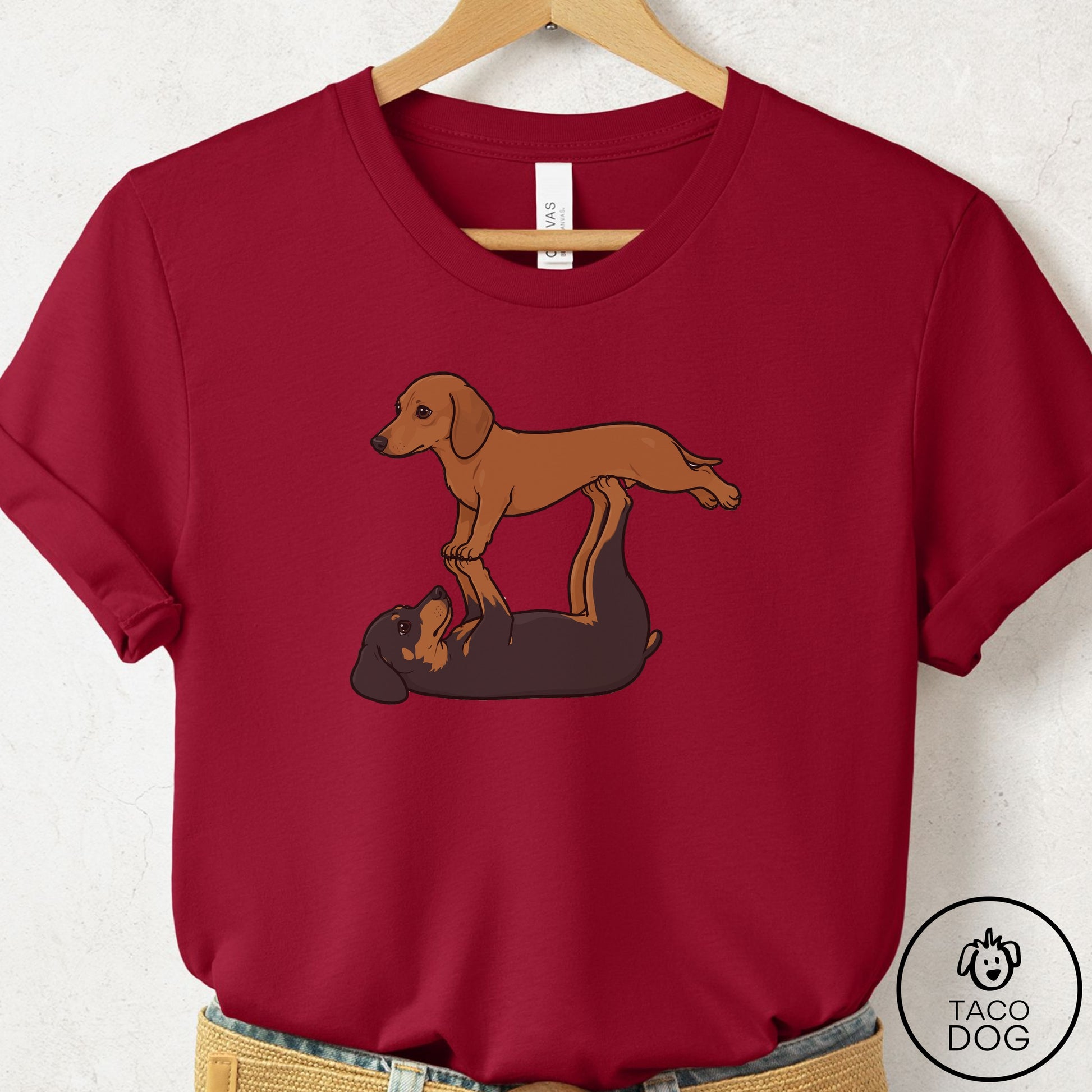 Dachshund Flying Feet T-Shirt Cardinal Taco-Dog