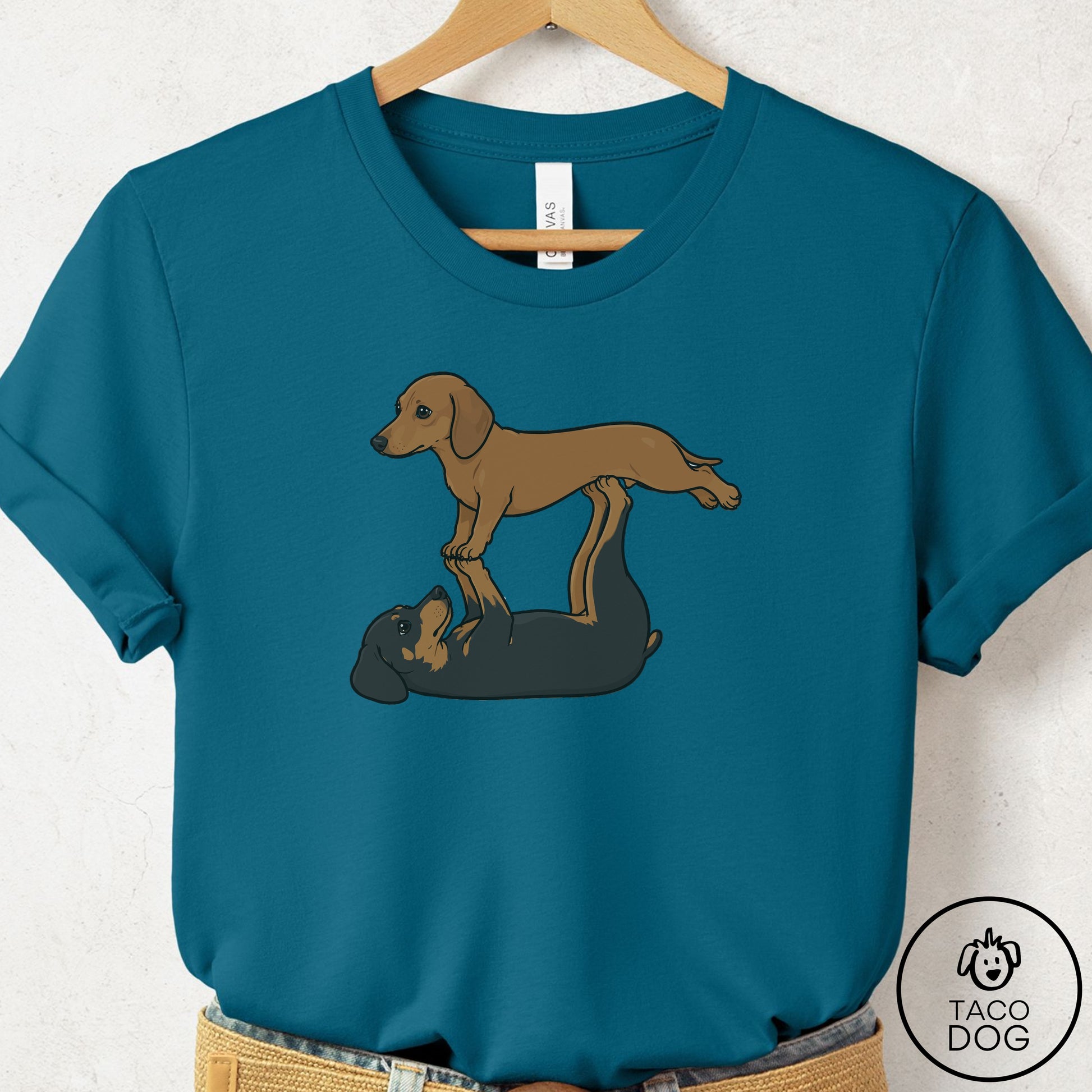 Dachshund Flying Feet T-Shirt Deep Teal Taco-Dog