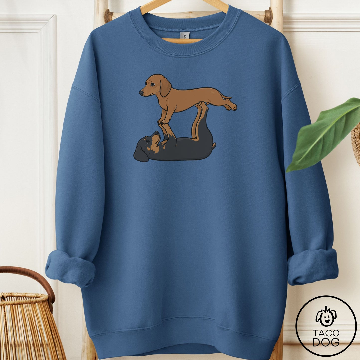 Dachshund Flying Feet Sweatshirt Indigo Blue Taco-Dog