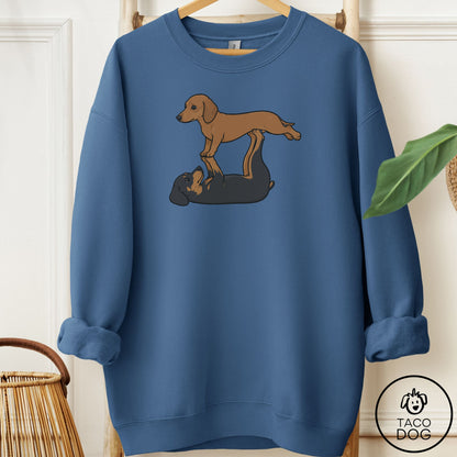 Dachshund Flying Feet Sweatshirt Indigo Blue Taco-Dog