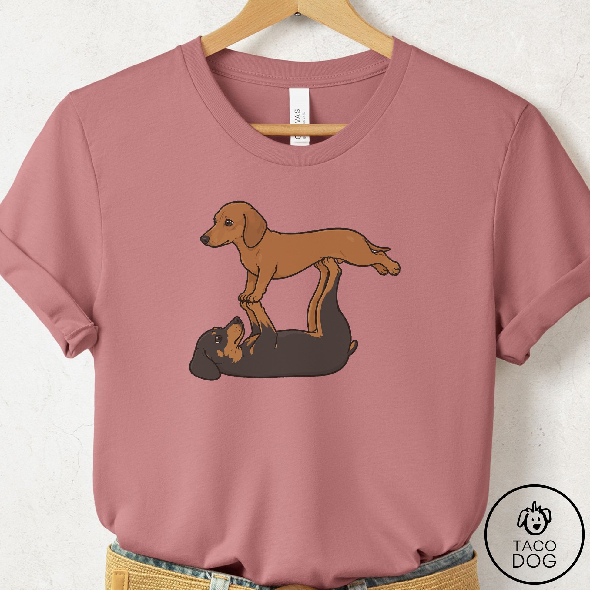 Dachshund Flying Feet T-Shirt Mauve Taco-Dog