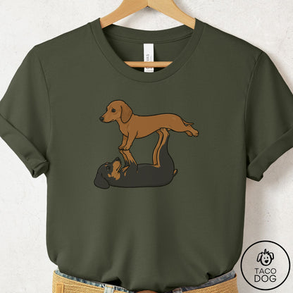 Dachshund Flying Feet T-Shirt Military Green Taco-Dog