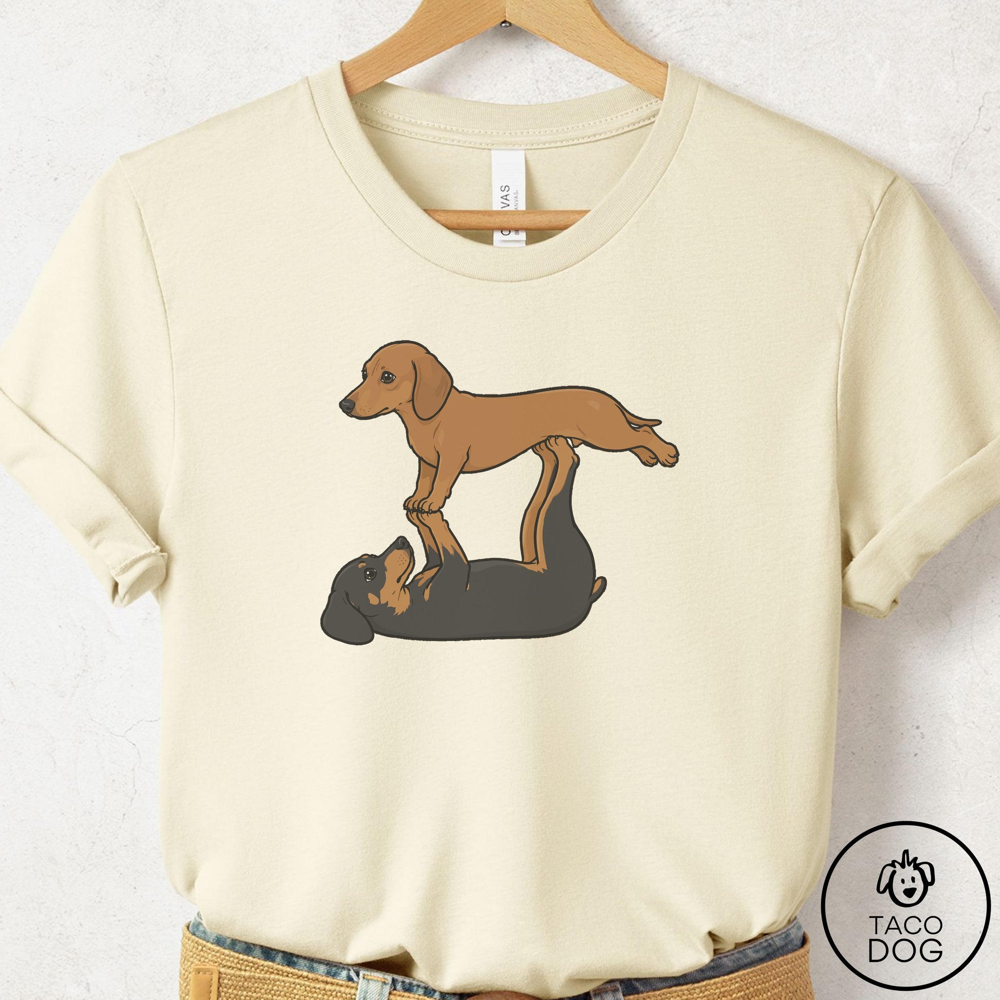 Dachshund Flying Feet T-Shirt Natural Taco-Dog