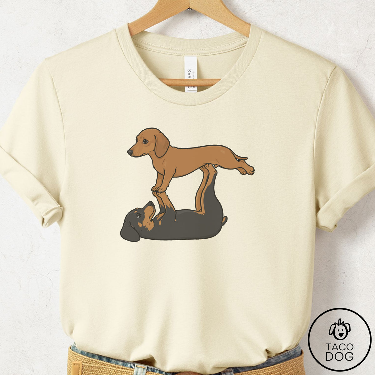 Dachshund Flying Feet T-Shirt, design close-up