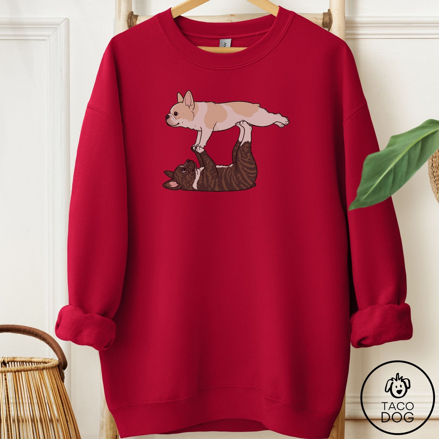 French Bulldog Frenchie Flying Feet Sweatshirt Cardinal Red Taco-Dog