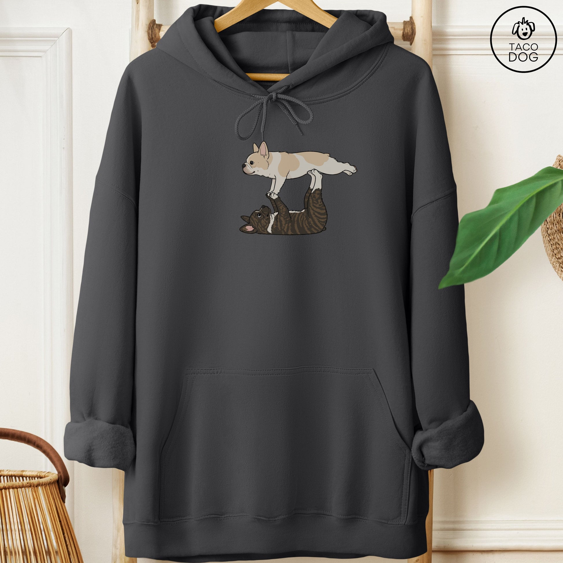 French Bulldog Frenchie Flying Feet Hoodie Charcoal Taco-Dog