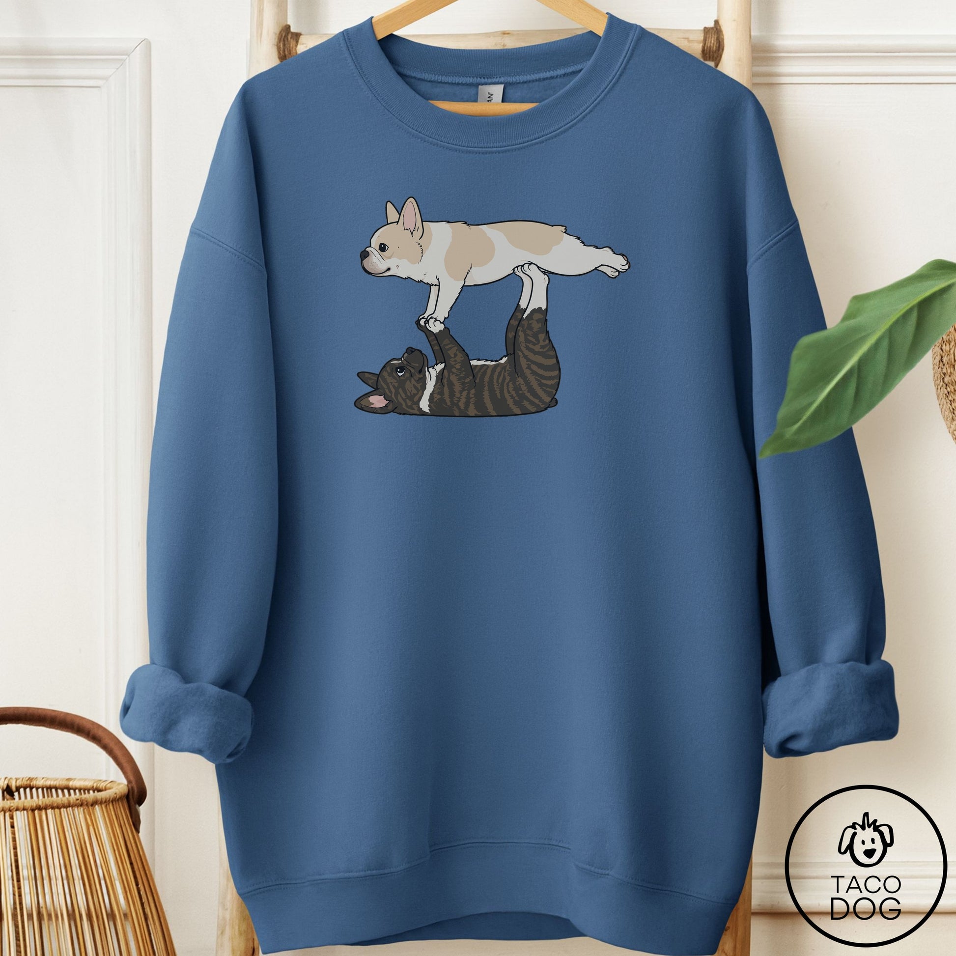 French Bulldog Frenchie Flying Feet Sweatshirt Indigo Blue Taco-Dog