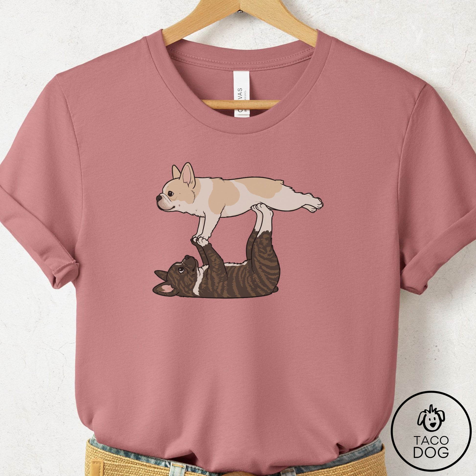 French Bulldog Frenchie Flying Feet T-Shirt Mauve Taco-Dog