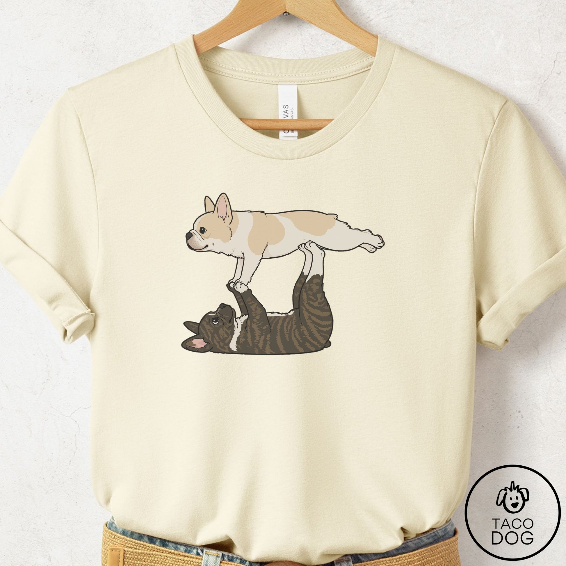 French Bulldog Frenchie Flying Feet T-Shirt Natural Taco-Dog
