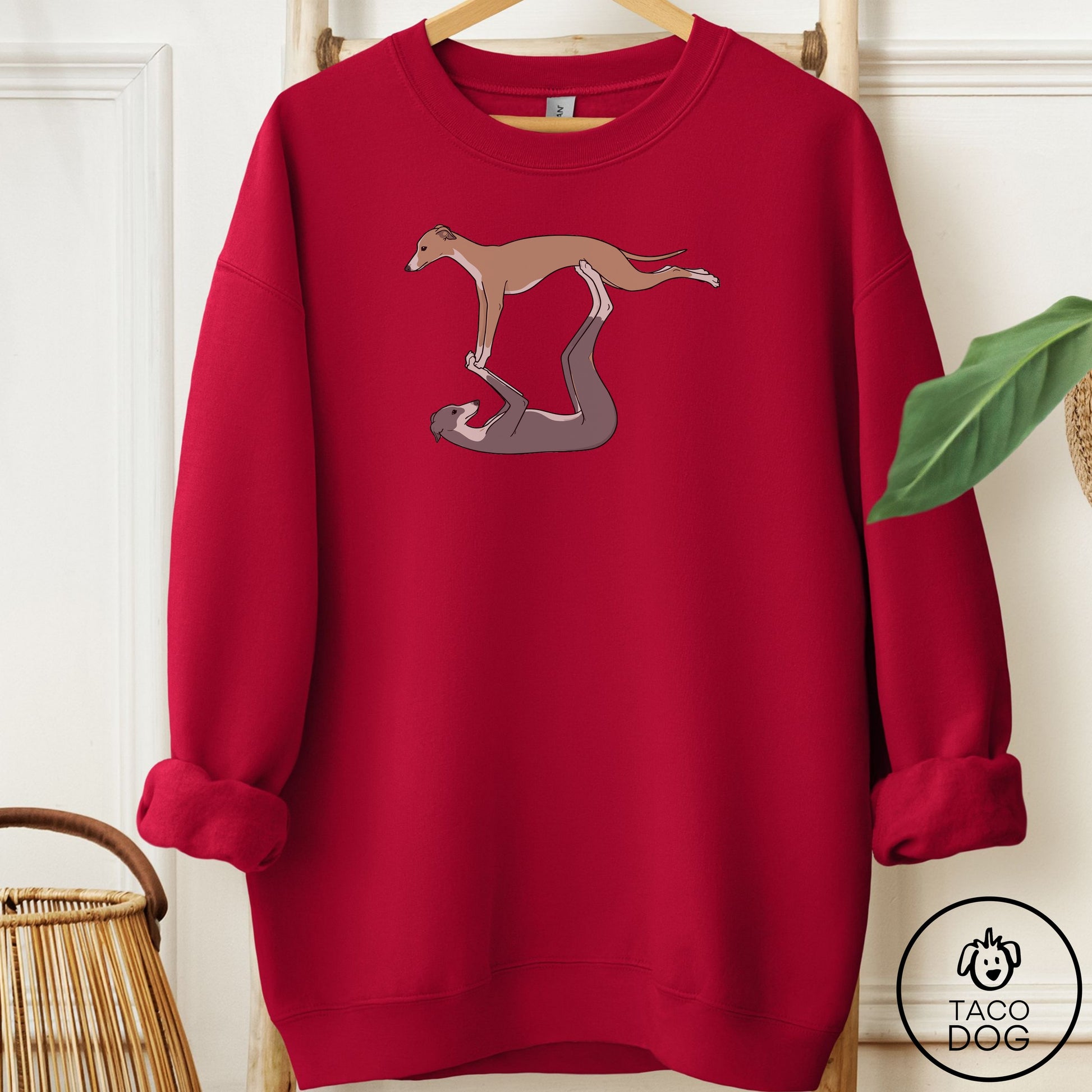 Italian Greyhound Whippet Flying Feet Sweatshirt Cardinal Red Taco-Dog