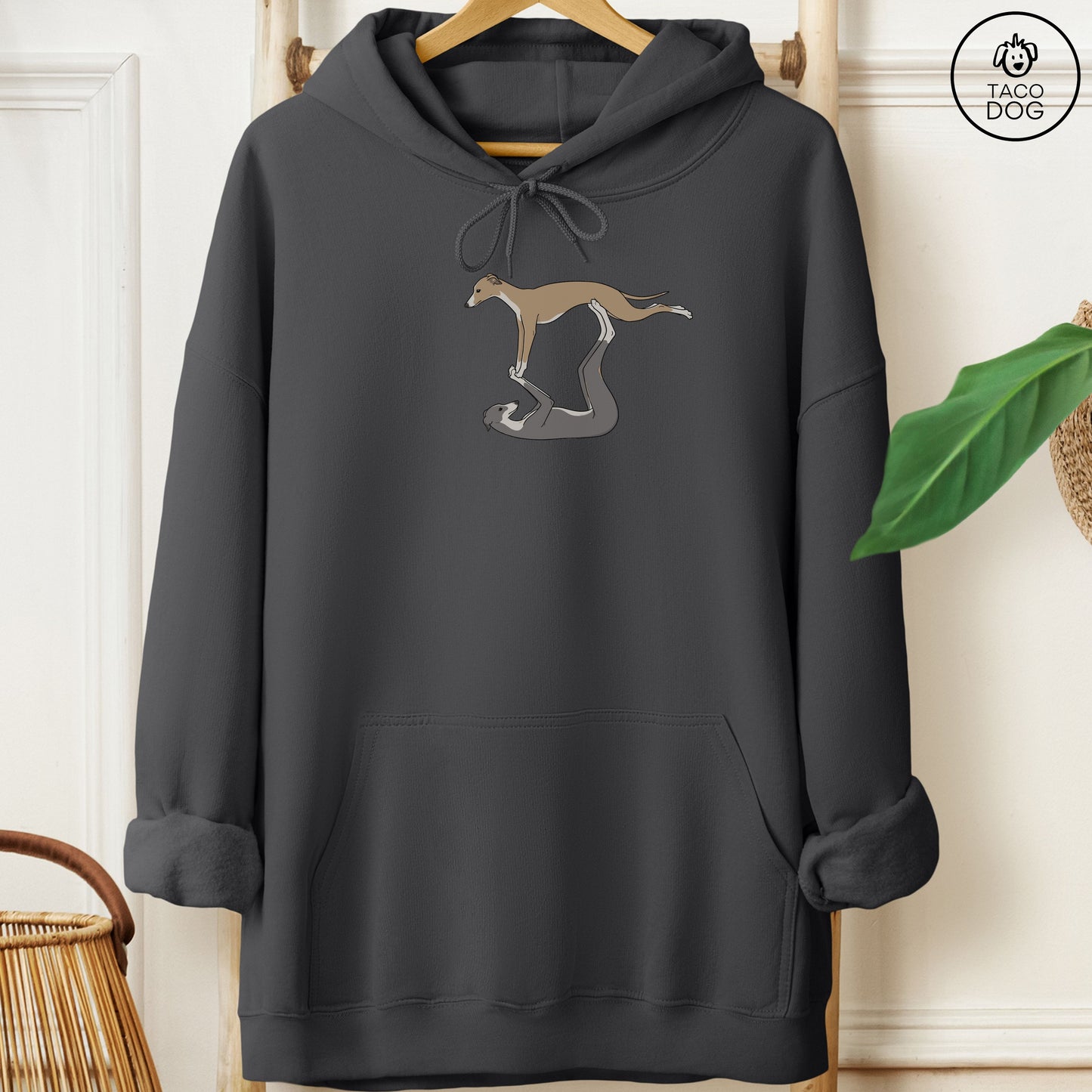 Italian Greyhound Whippet Flying Feet Hoodie Charcoal Taco-Dog