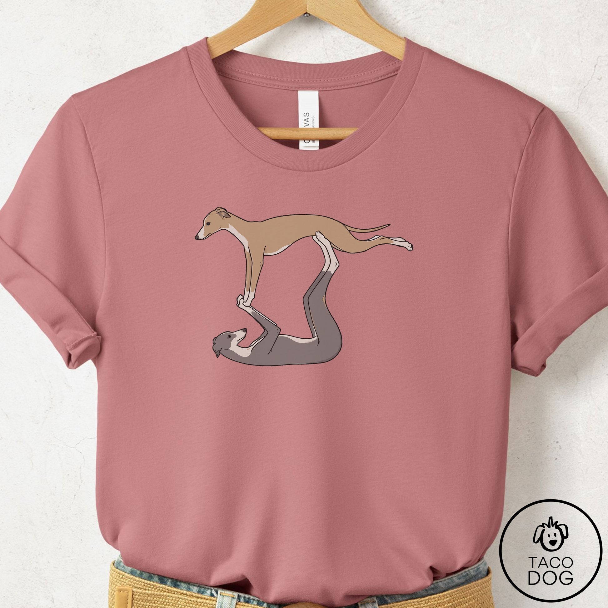 Italian Greyhound Whippet Flying Feet T-Shirt Mauve Taco-Dog