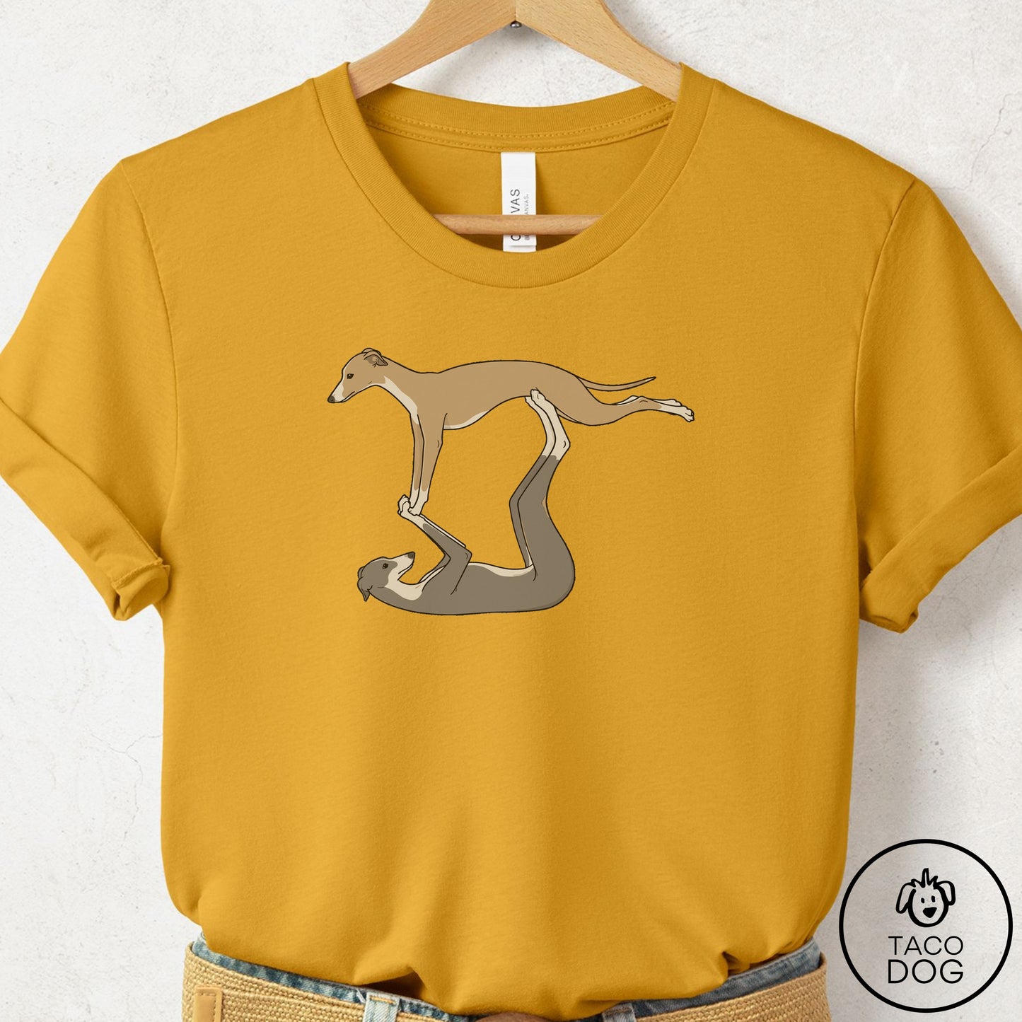 Italian Greyhound Whippet Flying Feet T-Shirt Mustard Taco-Dog