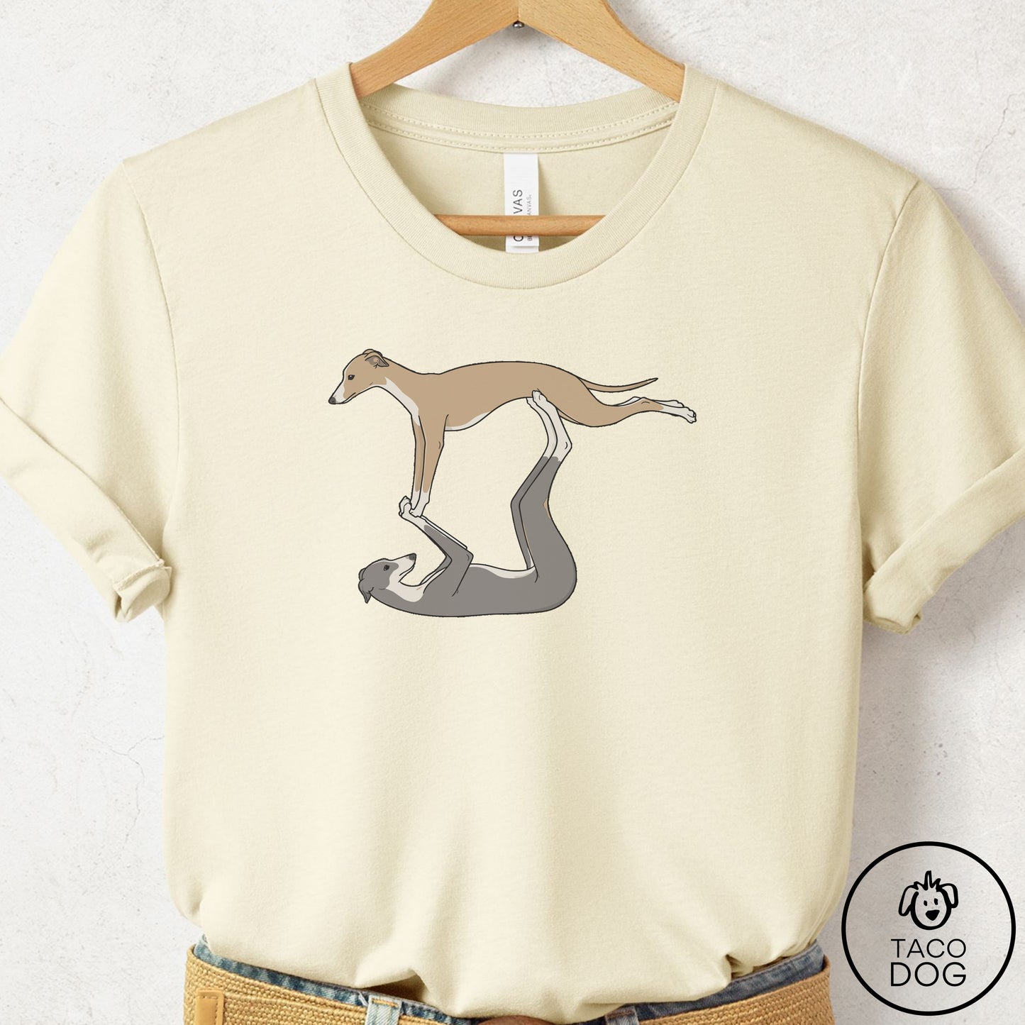 Italian Greyhound Whippet Flying Feet T-Shirt Natural Taco-Dog