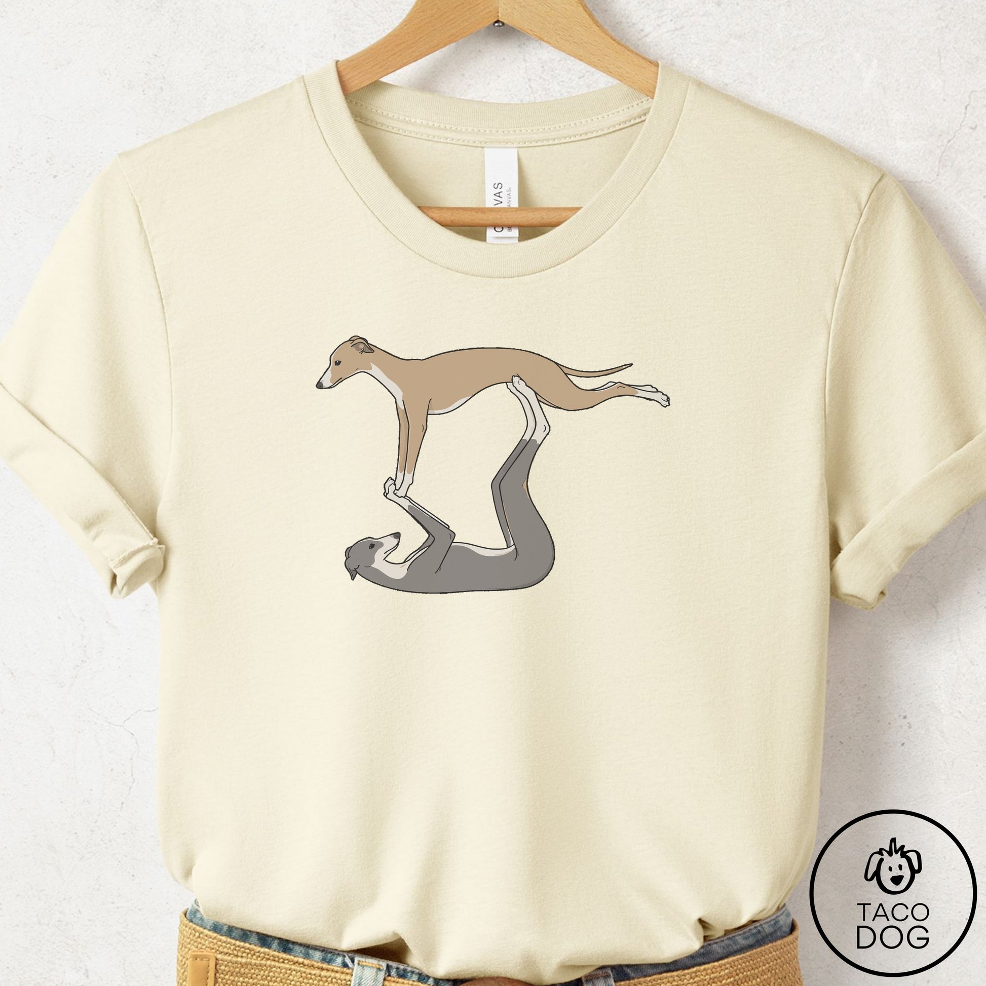 Italian Greyhound Whippet Flying Feet T-Shirt Natural Taco-Dog