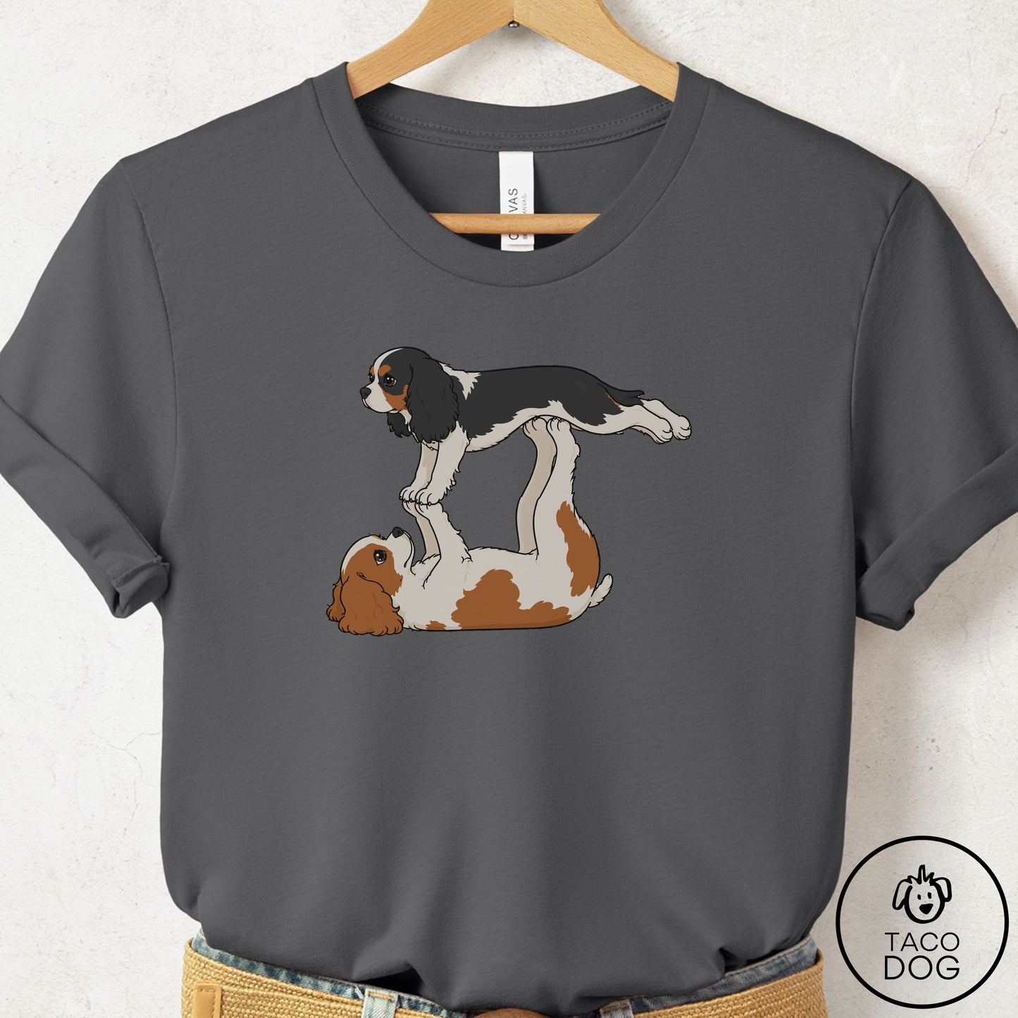Cavalier King Charles Spaniel Flying Feet T-Shirt Asphalt Taco-Dog