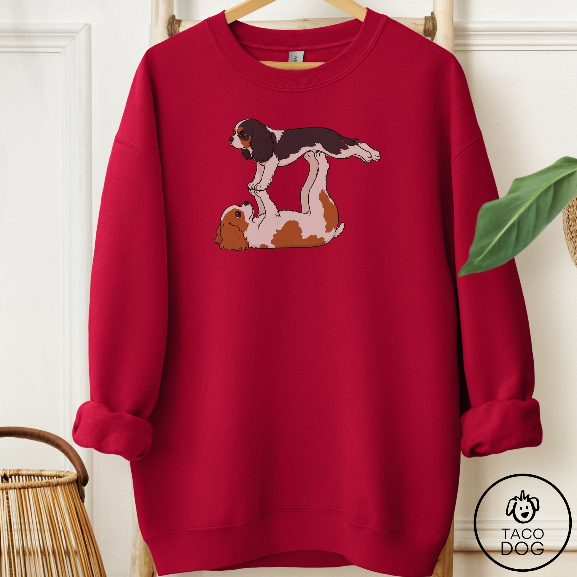 Cavalier King Charles Spaniel Flying Feet Sweatshirt Cardinal Red Taco-Dog