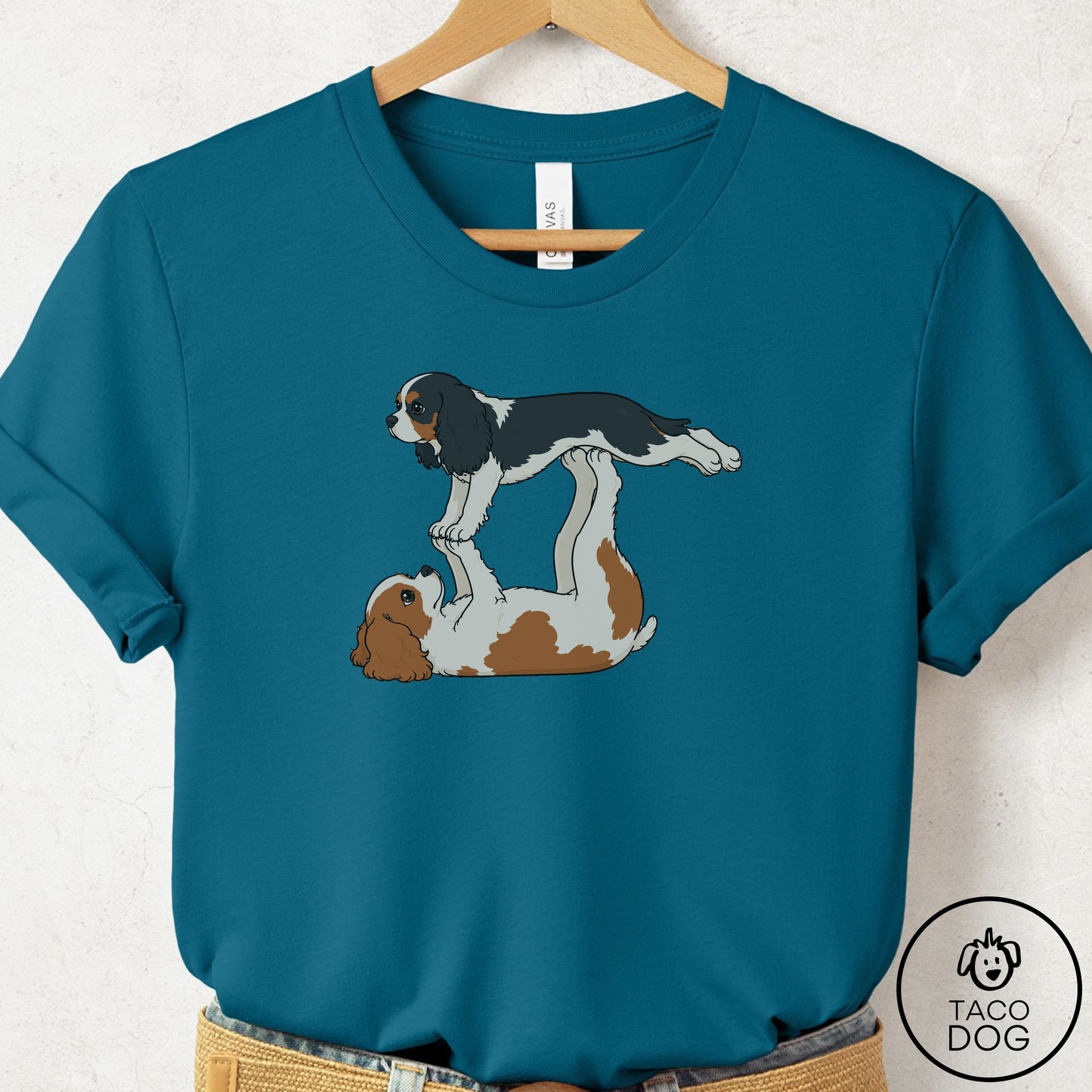 Cavalier King Charles Spaniel Flying Feet T-Shirt Deep Teal Taco-Dog