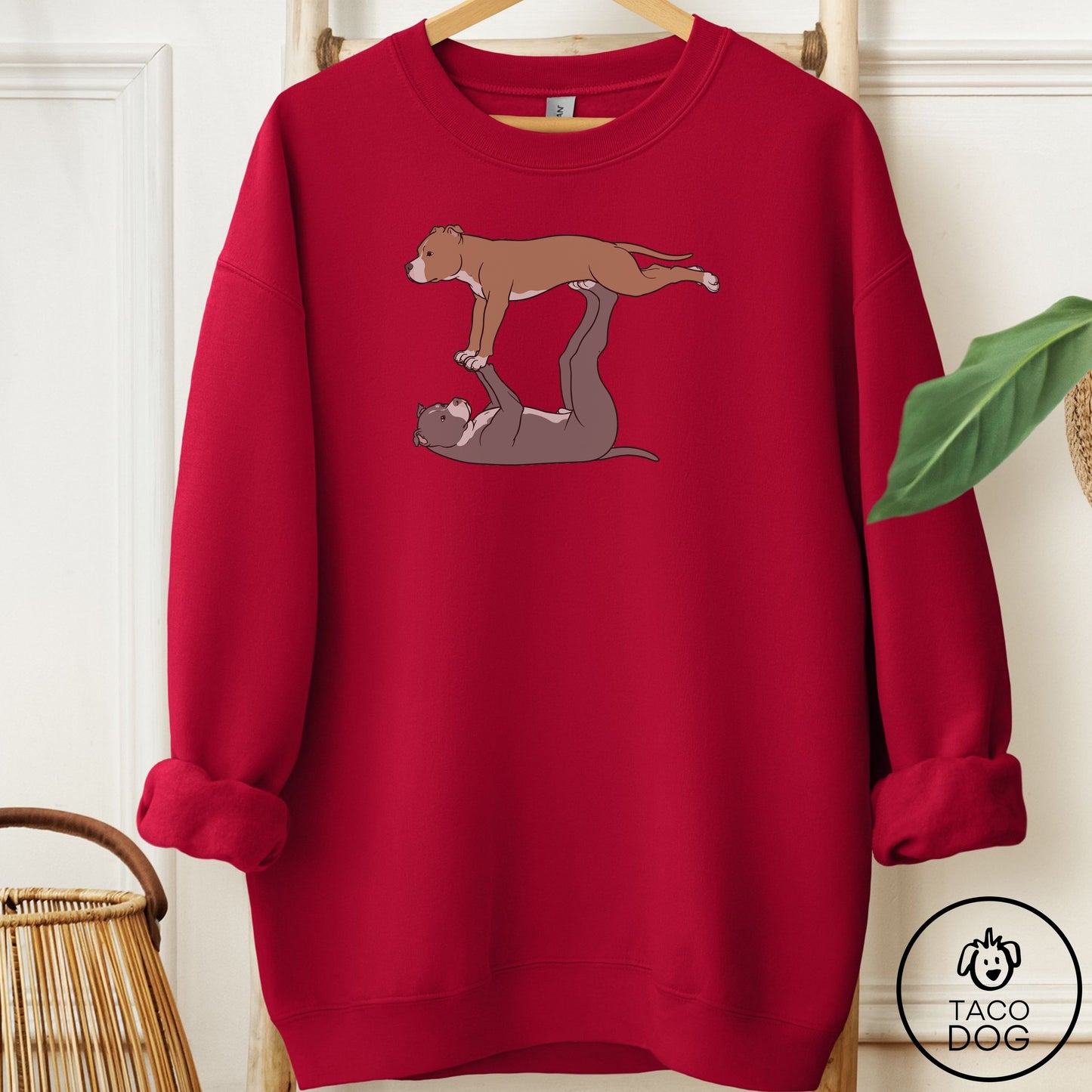 Pitbull Flying Feet Sweatshirt Cardinal Red Taco-Dog