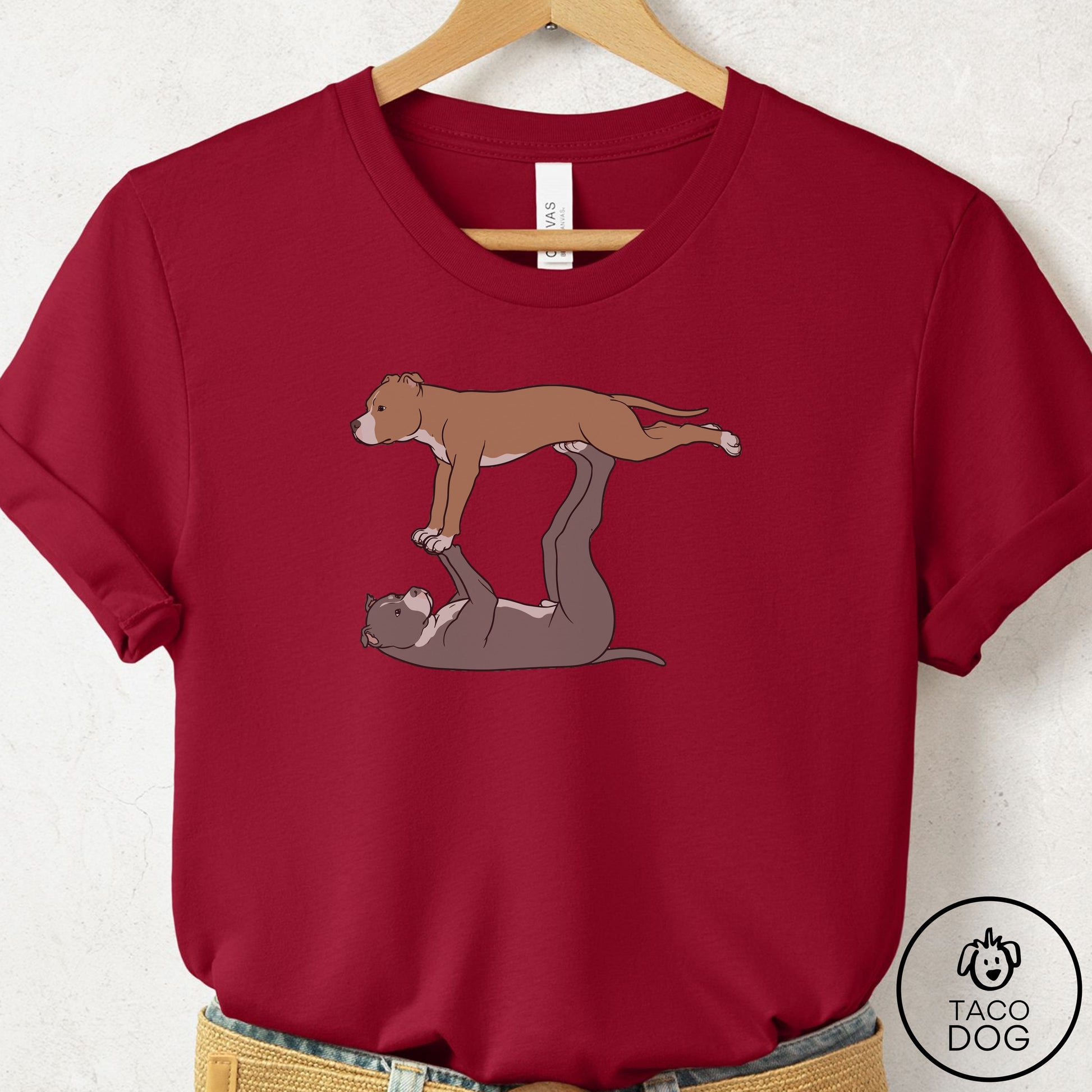 Pitbull Flying Feet T-Shirt Cardinal Taco-Dog